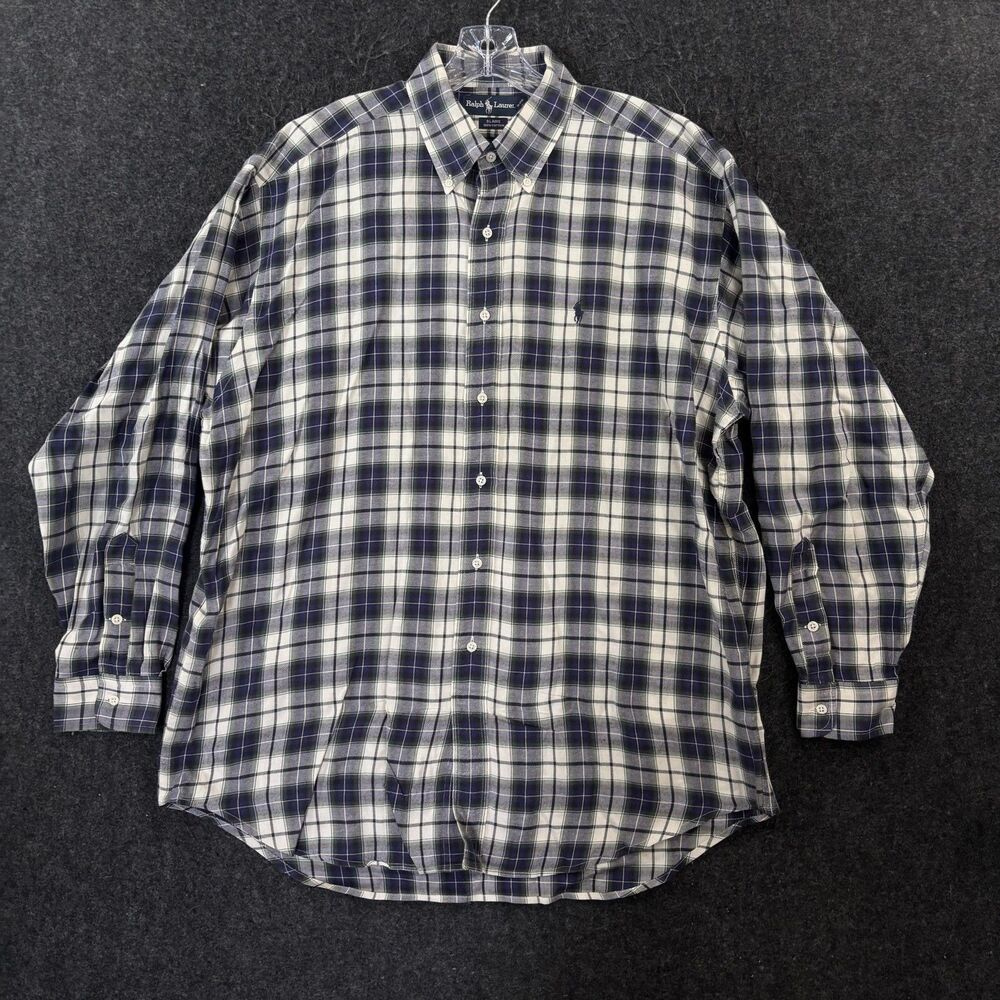 Ralph Lauren Blaire Shirt Men's Large Blue Plaid Cotton Button Down Preppy